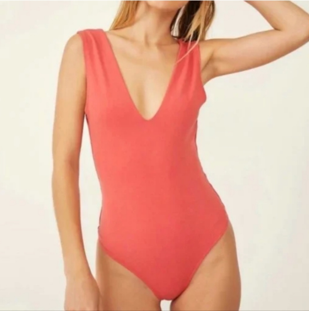 NWT Free People Keep it Sleek Bodysuit in Pink Poinsettia
